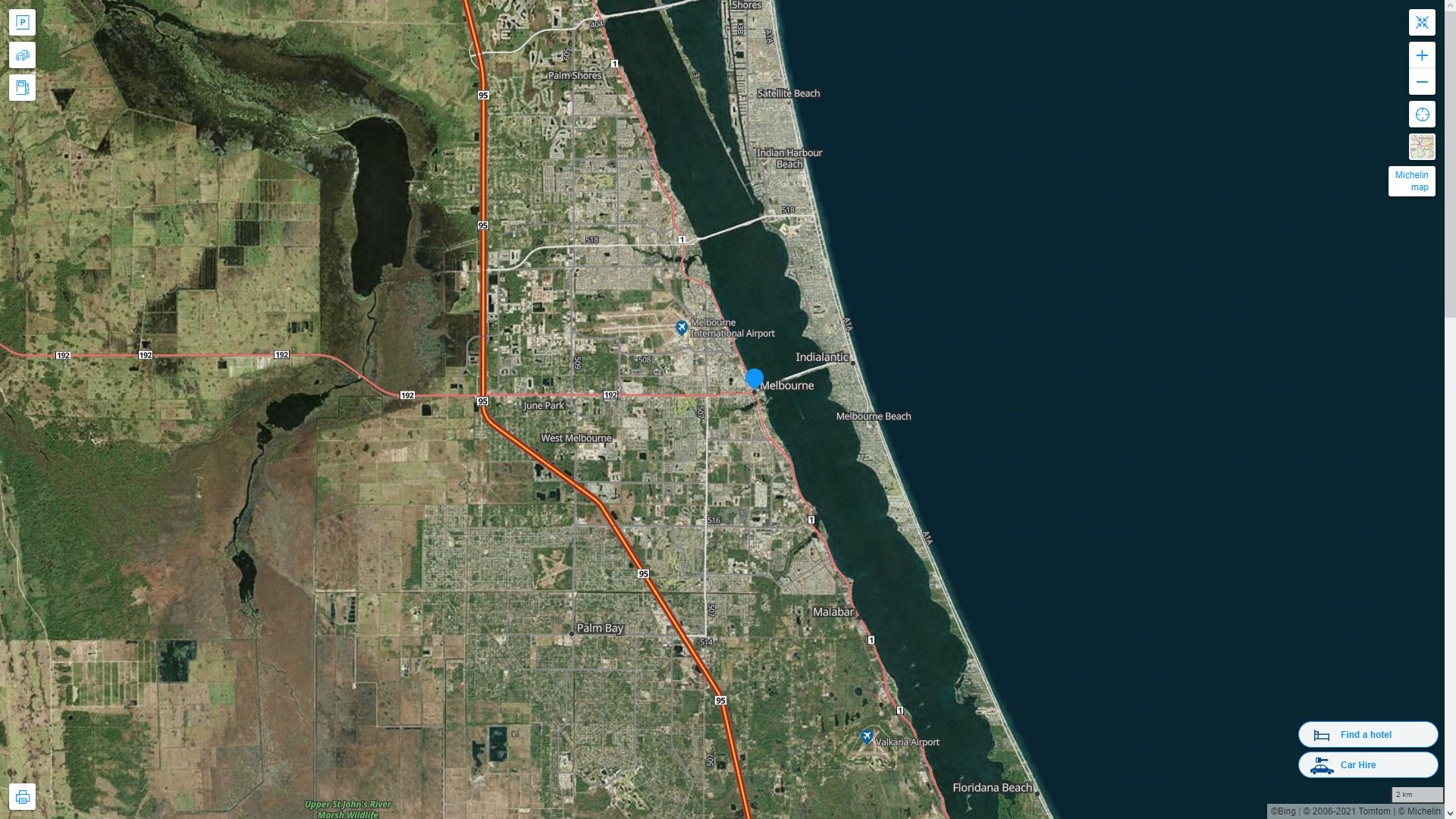 Melbourne Florida Highway and Road Map with Satellite View